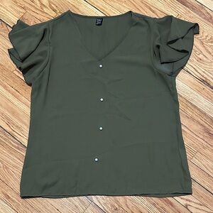 SHEIN Olive Blouse with Ruffle Sleeves